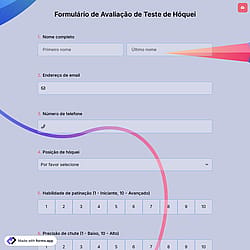 Formulário de Avaliação de Teste de Hóquei