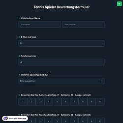Tennis Spieler Bewertungsformular