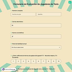 Formulario de Evaluación de Jugadores de Tenis