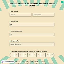 Formulaire de Evaluation des Essais de Baseball pour les Jeunes