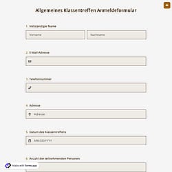 Allgemeines Klassentreffen Anmeldeformular