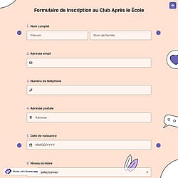 Formulaire de Inscription au Club Après le École