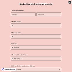 Nachmittagsclub-Anmeldeformular