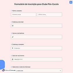 Formulário de Inscrição para Clube Pós-Escola