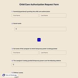 Child Care Authorization Request Form
