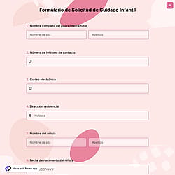 Formulario de Solicitud de Cuidado Infantil