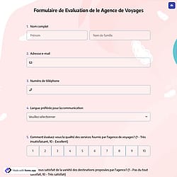 Formulaire de Evaluation de le Agence de Voyages
