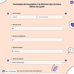 Formulaire de Inscription à la Réunion des Anciens Élèves du Lycée