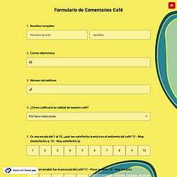 Formulario de Comentarios Café