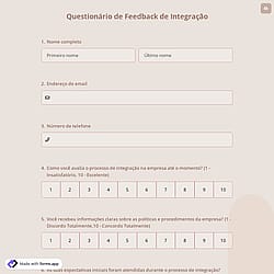 Questionário de Feedback de Integração