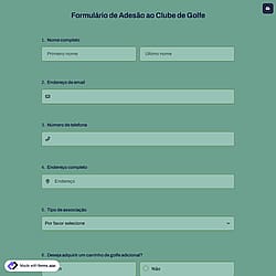 Formulário de Adesão ao Clube de Golfe