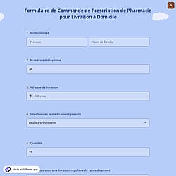 Formulaire de Commande de Prescription de Pharmacie pour Livraison à Domicile
