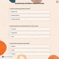 Cuestionario de Datos sobre Animales