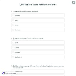 Questionário sobre Recursos Naturais