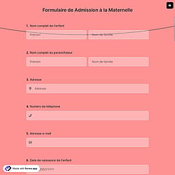 Formulaire de Admission à la Maternelle