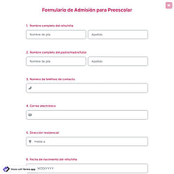 Formulario de Admisión para Preescolar