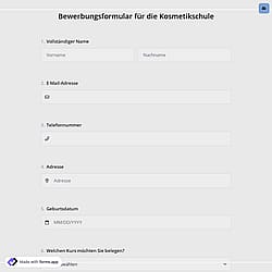 Bewerbungsformular für die Kosmetikschule