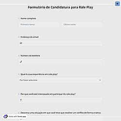 Formulário de Candidatura para Role Play