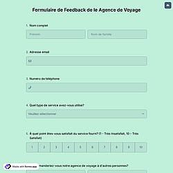 Formulaire de Feedback de le Agence de Voyage