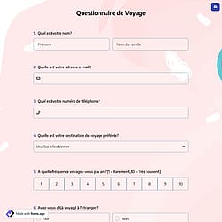 Questionnaire d'enquête sur les voyages