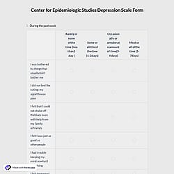 Center for Epidemiologic Studies Depression Scale Form