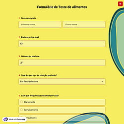 Formulário de Teste de Alimentos