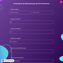Formulário de Manutenção de Fornecedores