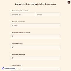 Formulario de Registro de Salud de Mascotas