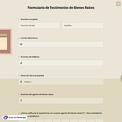 Formulario de Testimonios de Bienes Raíces