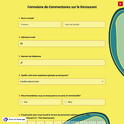Formulaire de commentaires de restaurant