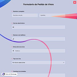 Formulario de pedido de vino