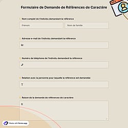 Formulaire de Demande de Références de Caractère