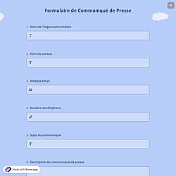 Formulaire de Communiqué de Presse
