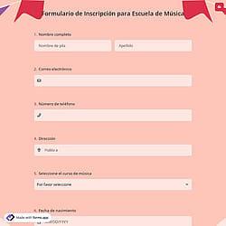Formulario de Inscripción para Escuela de Música