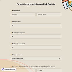 Formulaire de Inscription au Club Scolaire