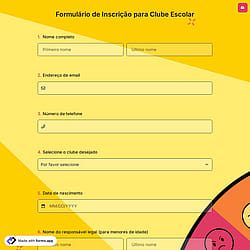 Formulário de Inscrição para Clube Escolar