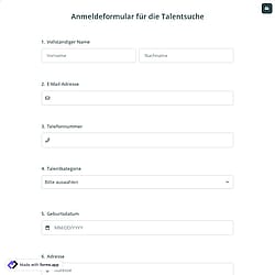 Anmeldeformular für die Talentsuche