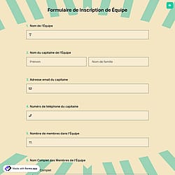 Formulaire d'inscription d'équipe