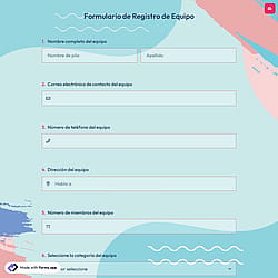 Formulario de registro de equipos