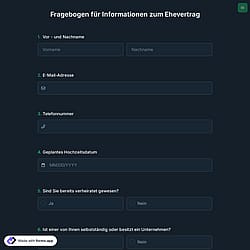 Fragebogen für Informationen zum Ehevertrag