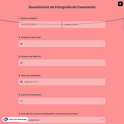 Questionário de Fotografia de Casamento