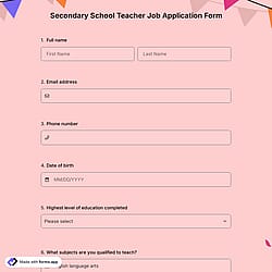 Secondary School Teacher Job Application Form