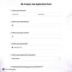 QA Analyst Job Application Form