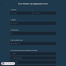 Farm Worker Job Application Form