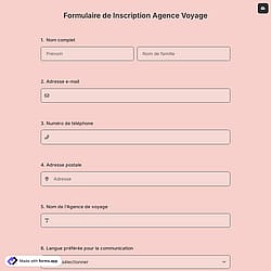 Formulaire de Inscription Agence Voyage