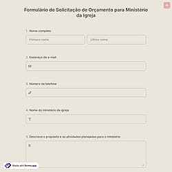 Formulário de Solicitação de Orçamento para Ministério da Igreja