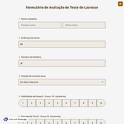 Formulário de Avaliação de Teste de Lacrosse