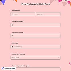 Prom Photography Order Form