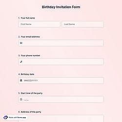 Birthday Invitation Form