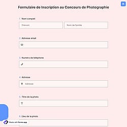 Formulaire de Inscription au Concours de Photographie
